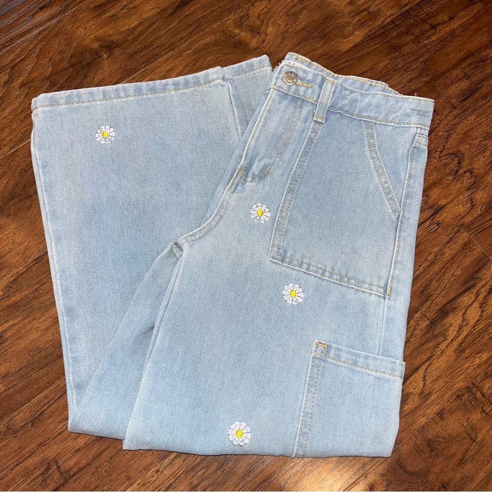 Soho Blue Denim Light Blue Jeans with Daisy Embroidery Girls 10